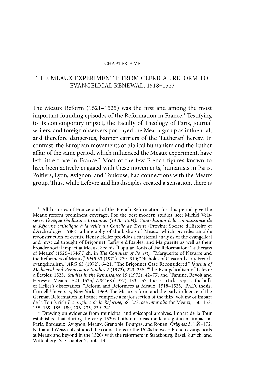 The Meaux Experiment I: from Clerical Reform to Evangelical Renewal, 15181523