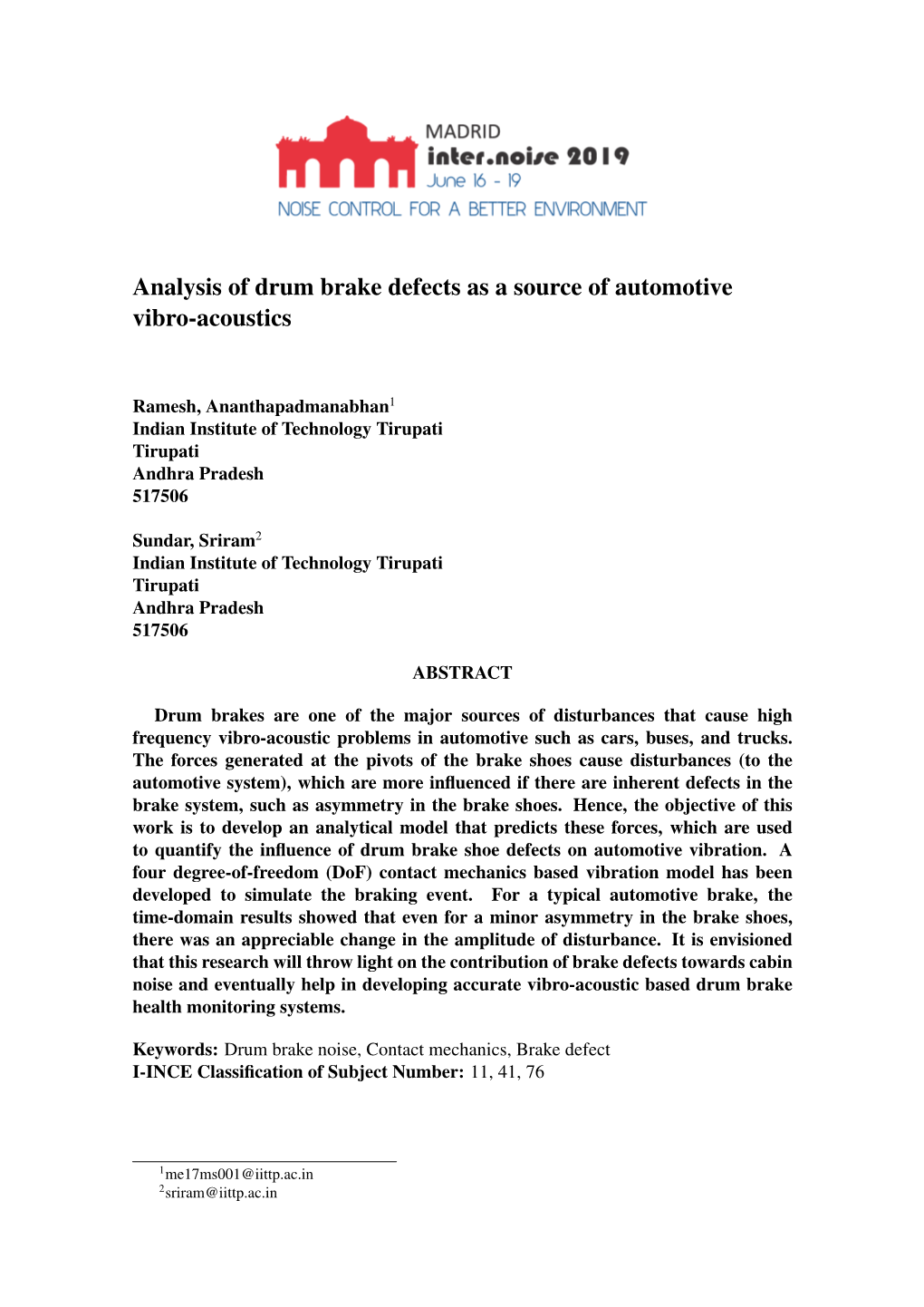 Analysis of Drum Brake Defects As a Source of Automotive Vibro-Acoustics