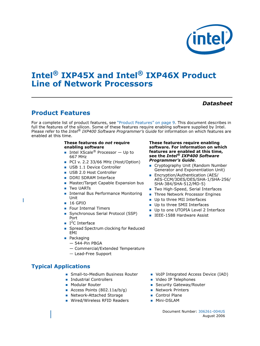 Intel IXP45X and Intel IXP46X Product Line of Network Processors