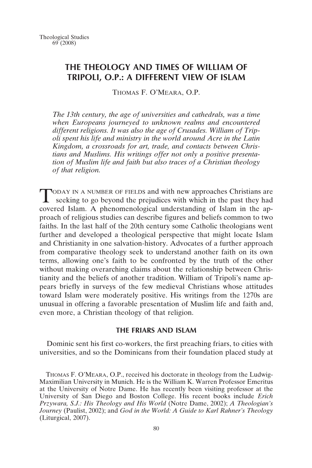 The Theology and Times of William of Tripoli, Op