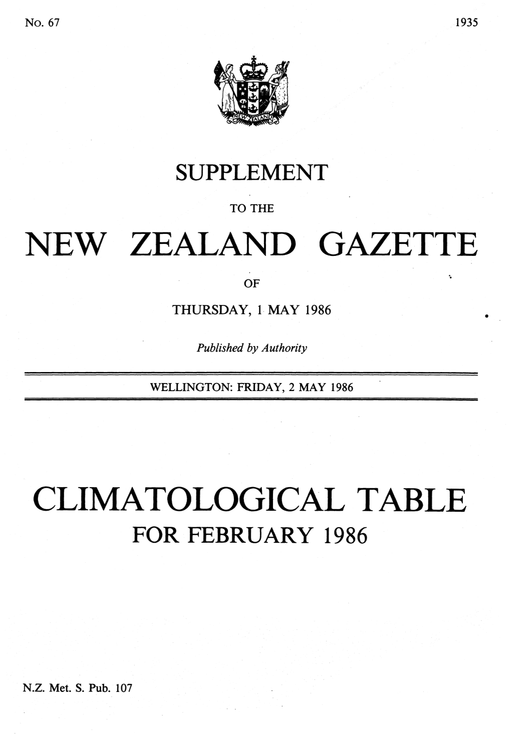 New Zealand Gazette Climatological Table