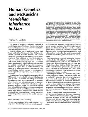 Human Genetics and Mckusick's "Mendelian Inheritance" In