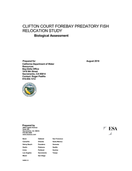 CLIFTON COURT FOREBAY PREDATORY FISH RELOCATION STUDY Biological Assessment