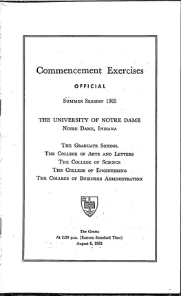 1965-08-06 University of Notre Dame Commencement Program