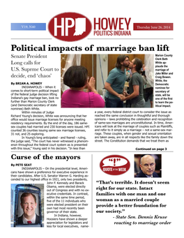 Political Impacts of Marriage Ban Lift Marion County Senate President Clerk Beth Long Calls for White Ap- Plauds the U.S