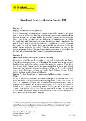 Chronology of Events in Afghanistan, December 2002*