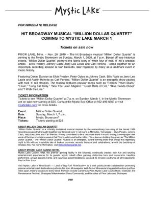 Million Dollar Quartet” Coming to Mystic Lake March 1
