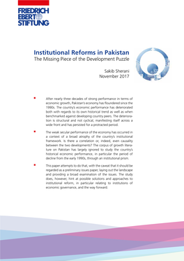 Institutional Reforms in Pakistan : the Missing Piece of the Development Puzzle