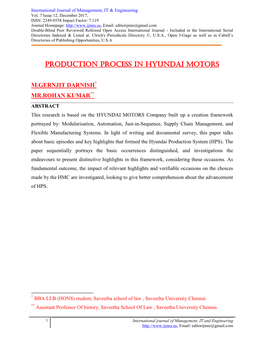 Production Process in Hyundai Motors
