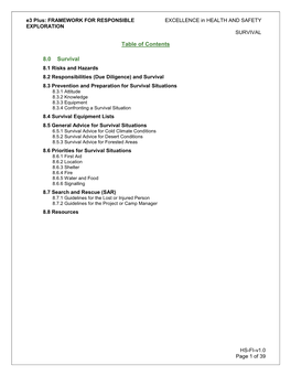 Table of Contents 8.0 Survival