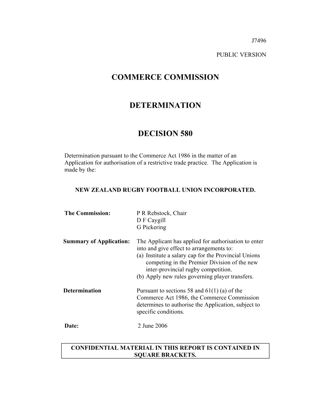 Commerce Commission Determination Decision