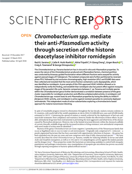 Chromobacterium Spp. Mediate Their Anti-Plasmodium Activity Through