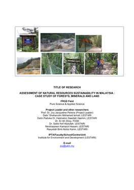 Case Study of Forests, Minerals and Land