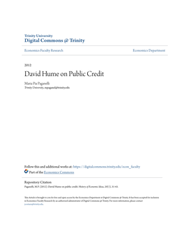 David Hume on Public Credit Maria Pia Paganelli Trinity University, Mpaganel@Trinity.Edu