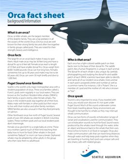 Orca Fact Sheet Background/Information