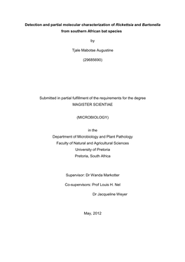 Detection and Partial Molecular Characterization of Rickettsia and Bartonella from Southern African Bat Species