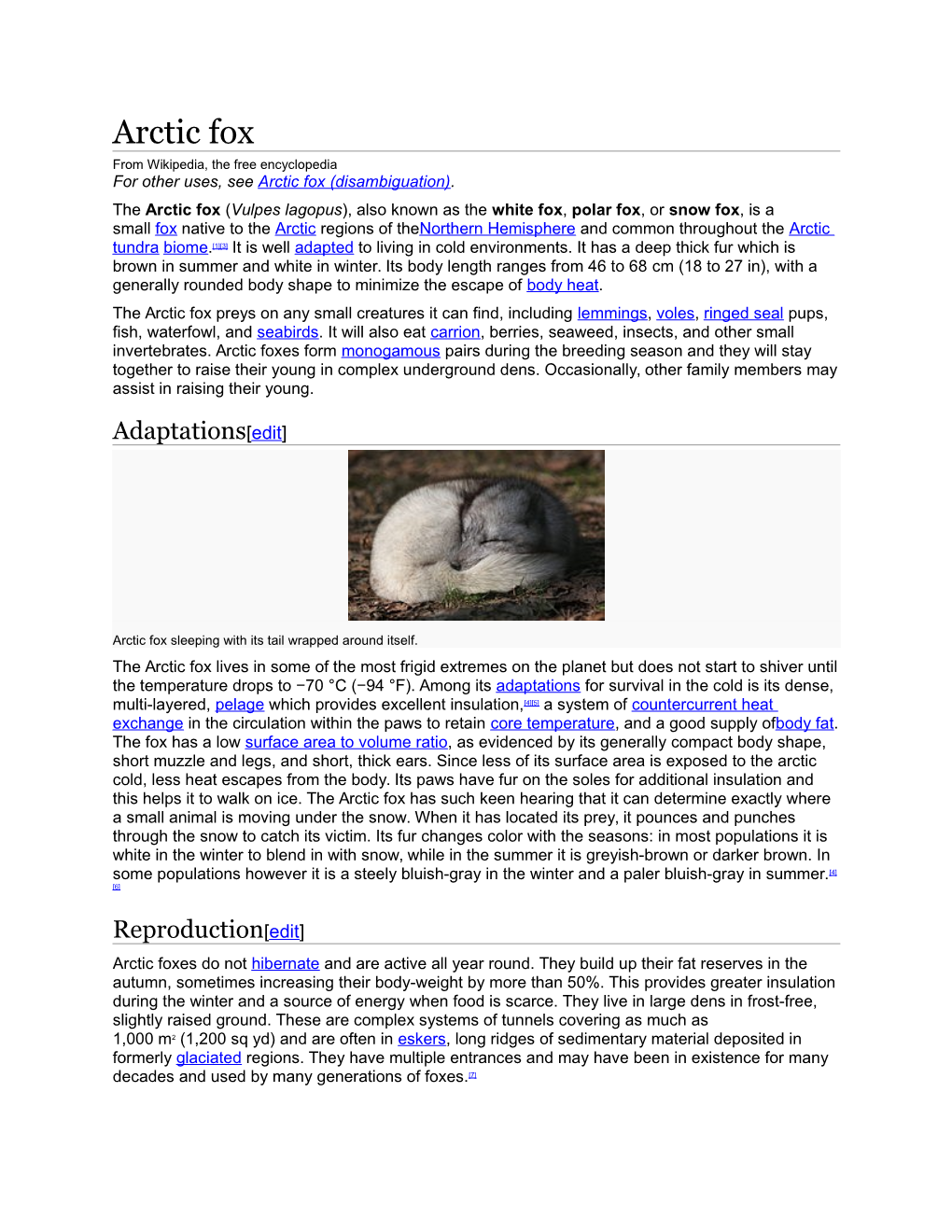 Arctic Fox from Wikipedia, the Free Encyclopedia for Other Uses, See Arctic Fox (Disambiguation)