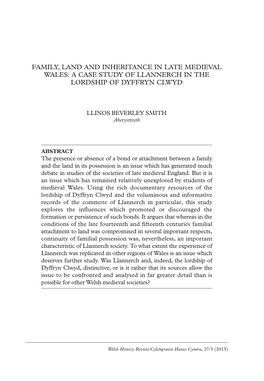 Family, Land and Inheritance in Late Medieval Wales: a Case Study of Llannerch in the Lordship of Dyffryn Clwyd