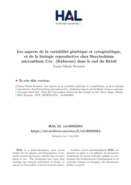 Les Aspects De La Variabilité Génétique Et Cytogénétique, Et De La Biologie Reproductive Chez Sisyrinchium Micranthum Cav