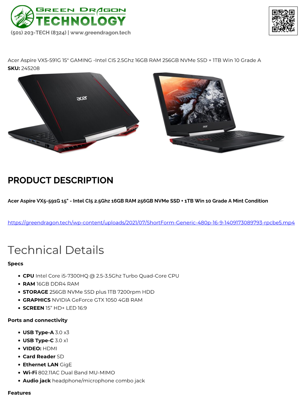 Technical Details Specs