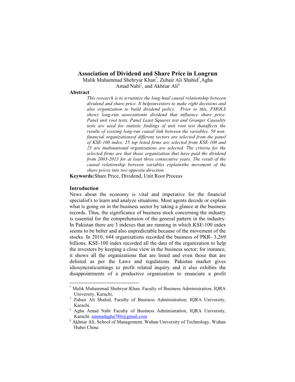 Association of Dividend and Share Price in Longrun