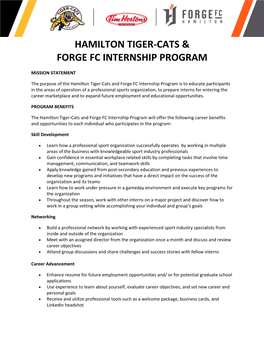 Hamilton Tiger-Cats & Forge Fc Internship Program