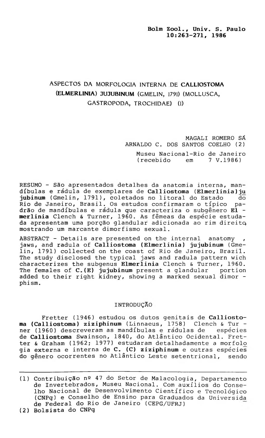 Aspectos Da Morfologia Interna De Calliostoma