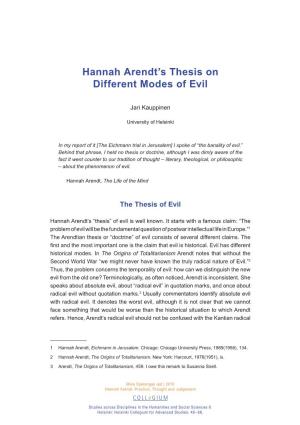 Hannah Arendt's Thesis on Different Modes of Evil