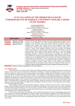 An Evaluation of the Problems Faced by Undergraduate of Federal University Wukari, Taraba State Nigeria