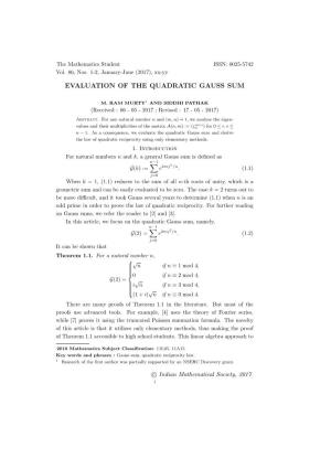 Evaluation of the Quadratic Gauss Sum