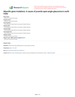 Myocilin Gene Mutations: a Cause of Juvenile Open-Angle Glaucoma in North India