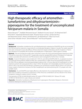 High Therapeutic Efficacy of Artemether–Lumefantrine And