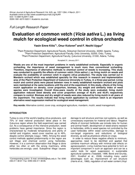 Evaluation of Common Vetch (Vicia Sativa L.) As Living Mulch for Ecological Weed Control in Citrus Orchards
