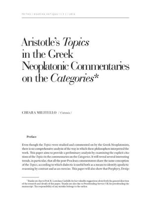 Aristotle's Topics in the Greek Neoplatonic Commentaries