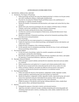 Ap Psychology Course Objectives I. Methonds