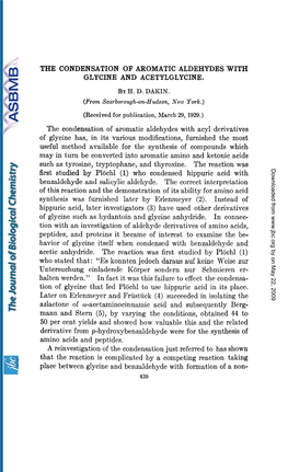 The Condensation of Aromatic Aldehydes with Glycine and Acetylglycine