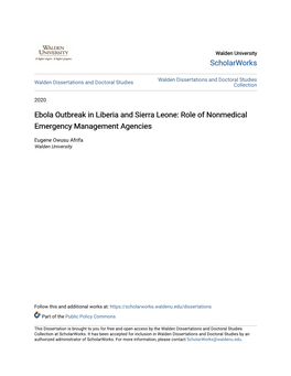 Ebola Outbreak in Liberia and Sierra Leone: Role of Nonmedical Emergency Management Agencies