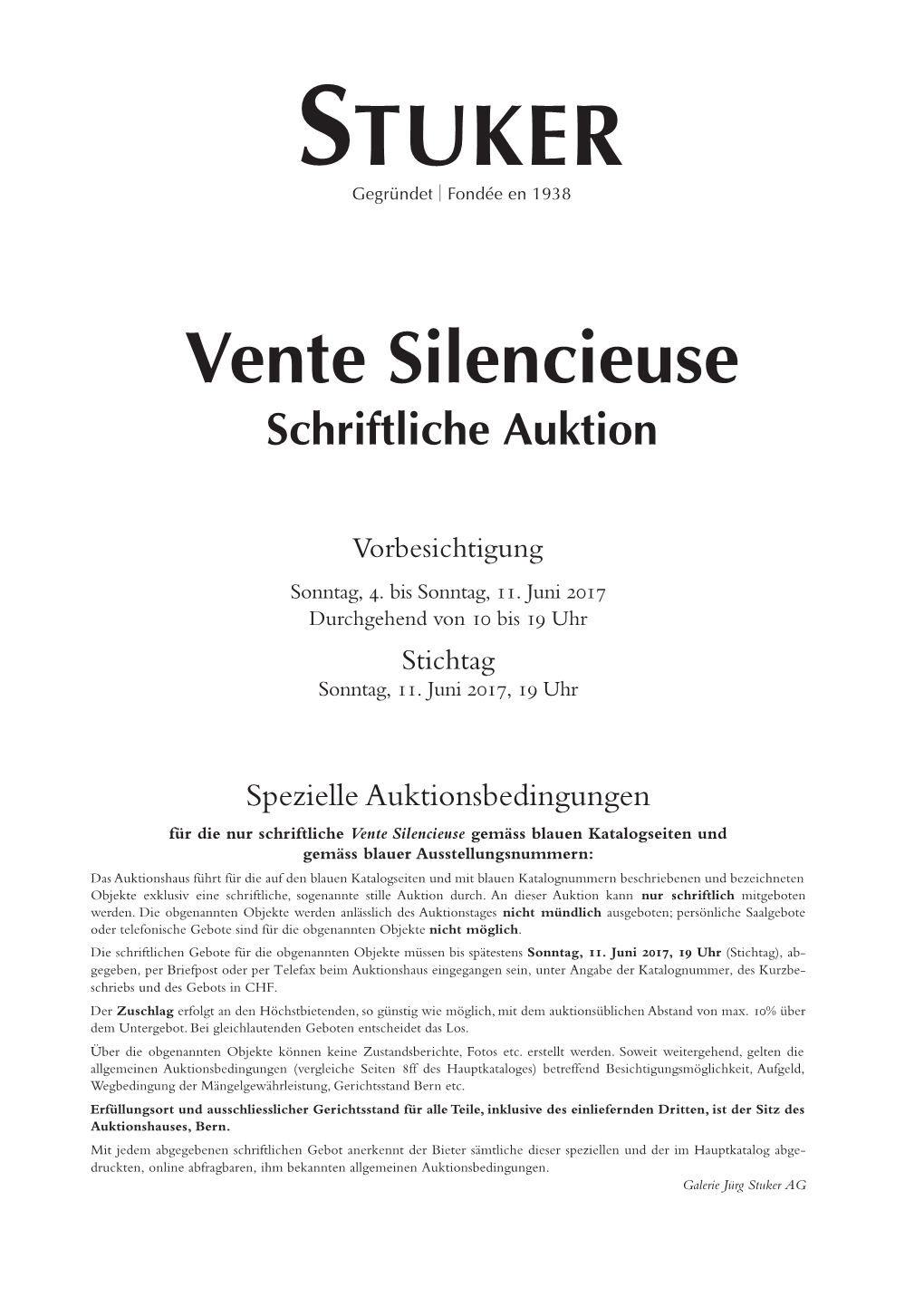 Vente Silencieuse Schriftliche Auktion