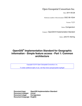 Opengis Implementation Standard for Geographic Information - Simple Feature Access - Part 1: Common Architecture”