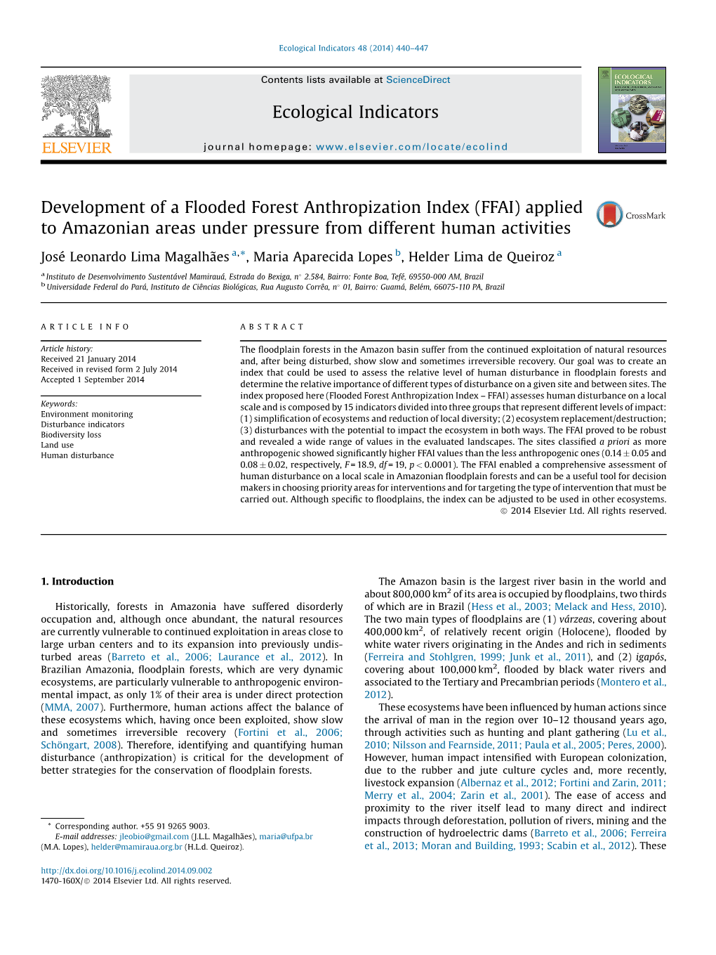 Development of a Flooded Forest Anthropization Index (FFAI) Applied