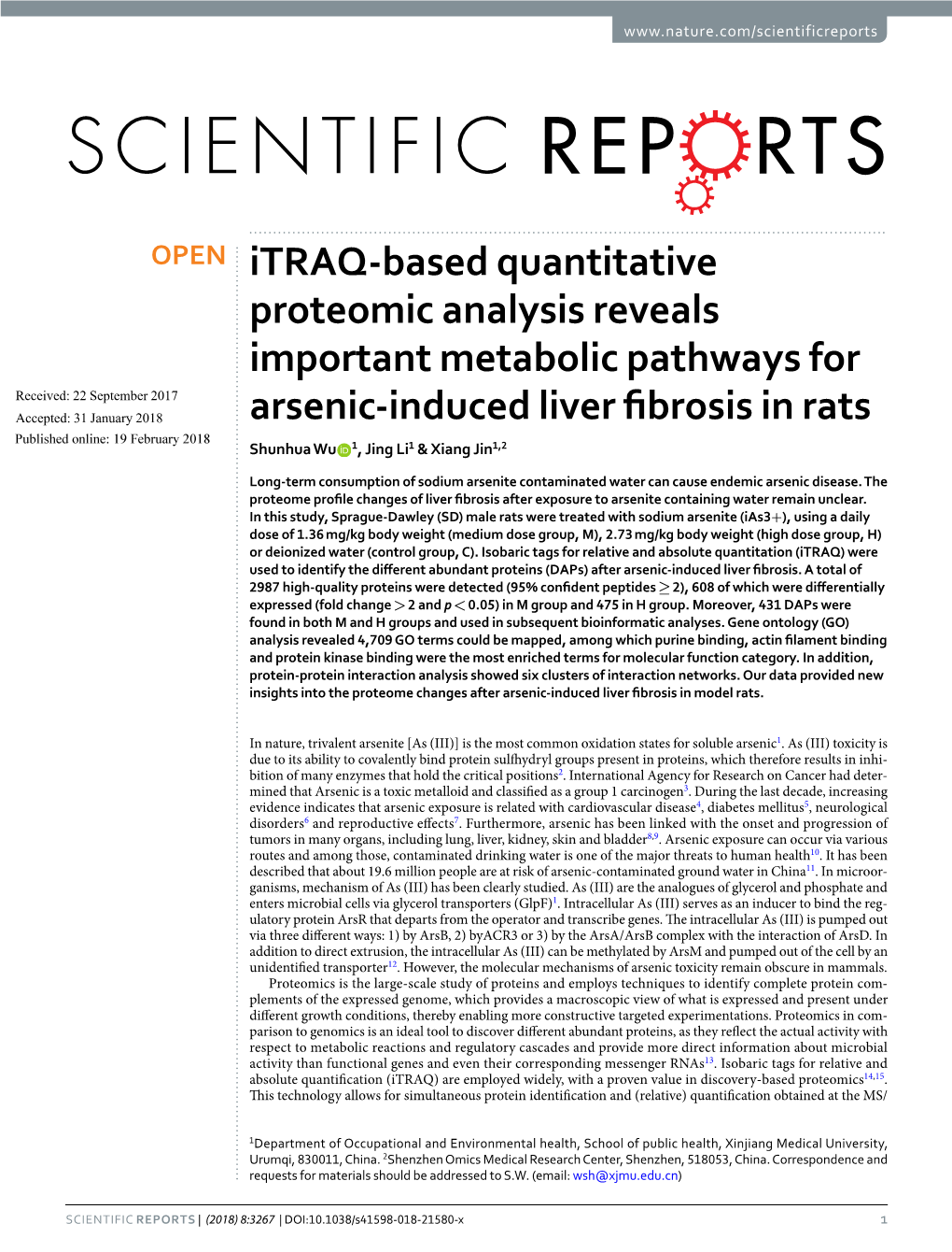 Itraq-Based Quantitative Proteomic Analysis Reveals Important