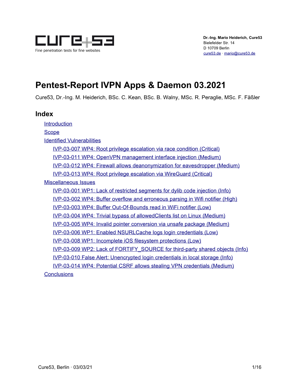 Pentest-Report IVPN Apps & Daemon 03.2021