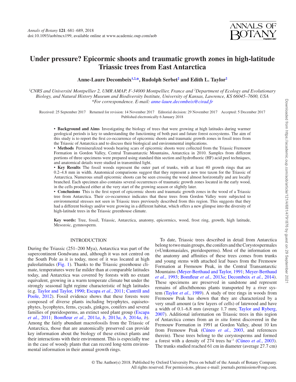 Under Pressure? Epicormic Shoots and Traumatic Growth Zones in High-Latitude Triassic Trees from East Antarctica