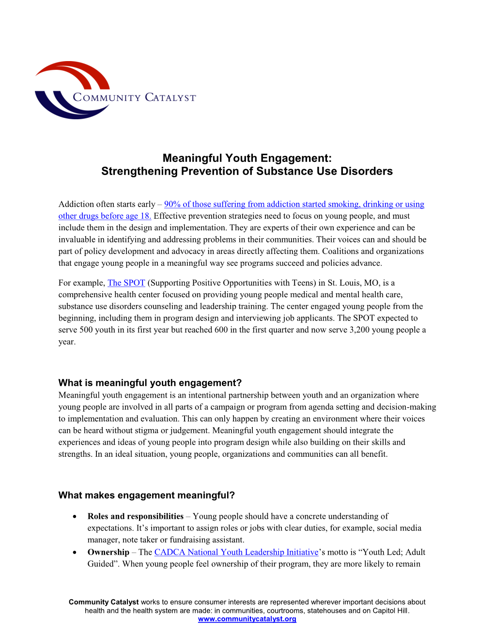 Meaningful Youth Engagement: Strengthening Prevention of Substance Use Disorders