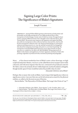 Signing Large Color Prints: the Significance of Blake's Signatures