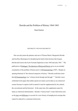 Derrida and the Problem of History 1964-1965