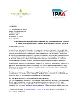 Western Energy Alliance and IPAA Joint Comments to the Bureau Of