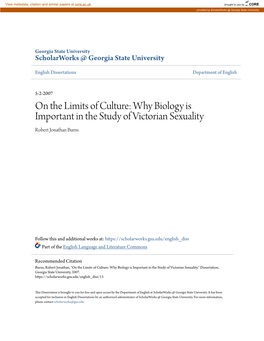 On the Limits of Culture: Why Biology Is Important in the Study of Victorian Sexuality Robert Jonathan Burns