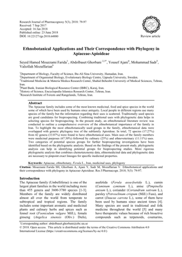 Ethnobotanical Applications and Their Correspondence with Phylogeny in Apiaceae-Apioideae