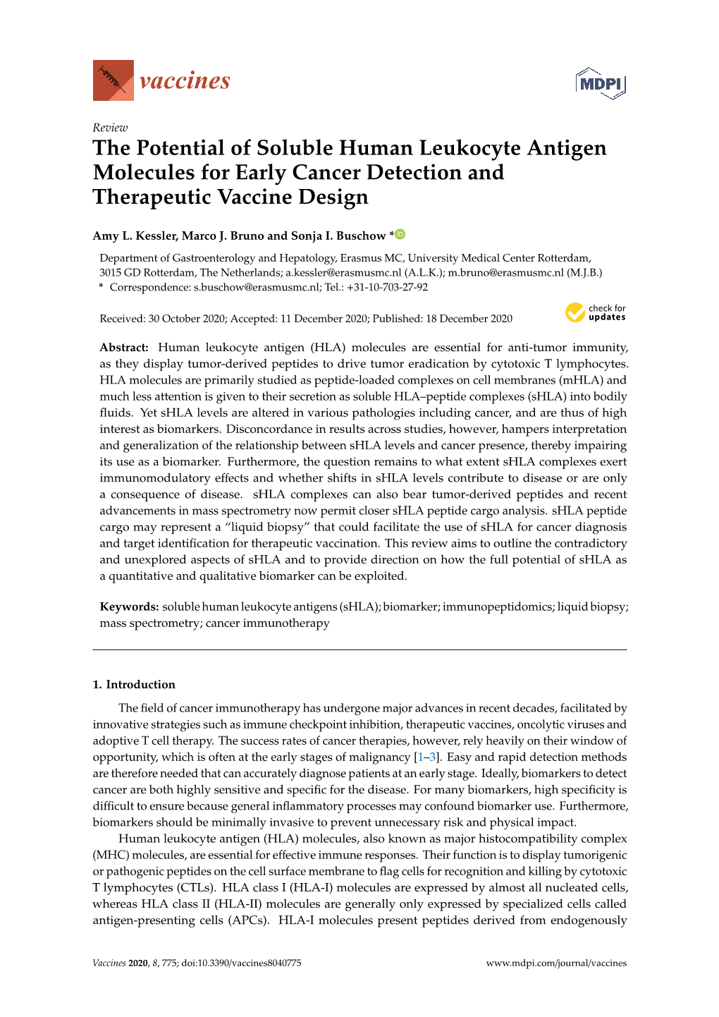 The Potential of Soluble Human Leukocyte Antigen Molecules for Early Cancer Detection and Therapeutic Vaccine Design